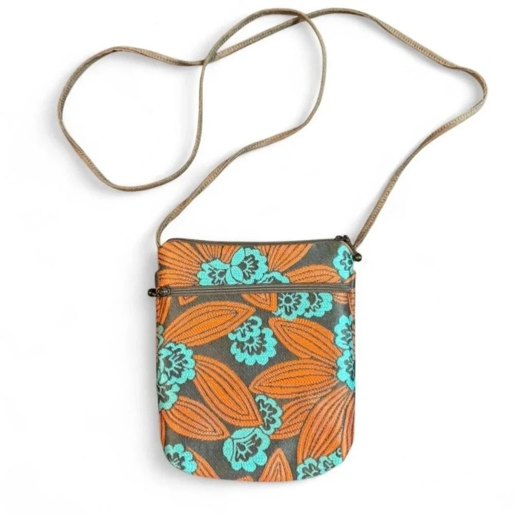 Maruca Designs "Busy Bee" small crossbody bag teal floral jacquard fabric - Picture 1 of 7